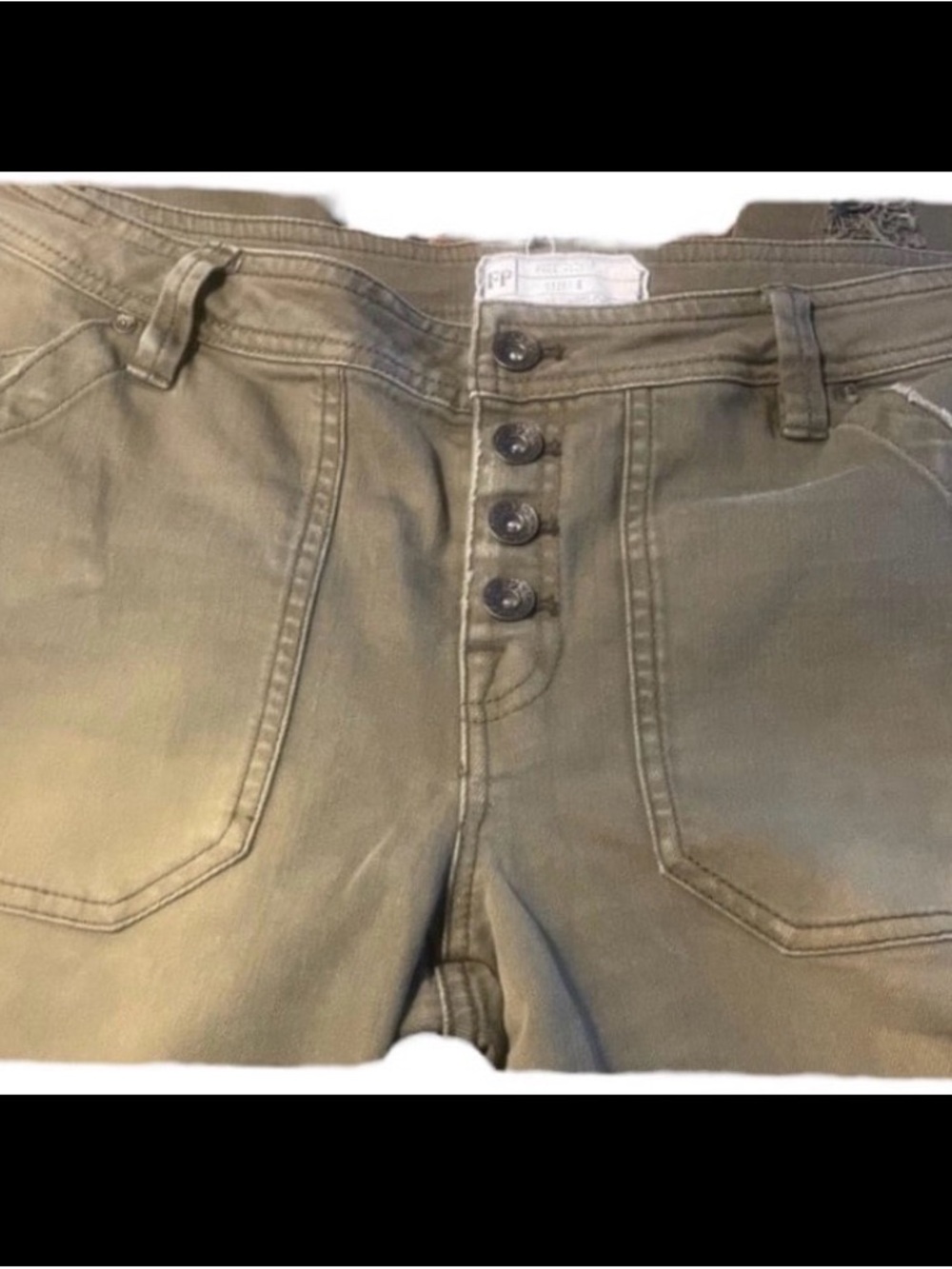 Free People Distressed Green Khaki Crop pants